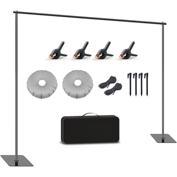 Backdrop Stand, 6.5ft Height 9ft Width Adjustable Photography Background Support Poles with Heavy Duty Flat Base, Photo Metal Steel Pipe and Drape Frame Kit for Parties Birthday Wedding