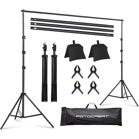Backdrop Stand 6.5x6.5ft Adjustable Photo Studio Background Stand Support Frame Heavy Duty Photo Backdrop Stand Kit for Parties Wedding With 3 Crossbars 4 Backdrop Clamps,2 Sandbags Carrybag