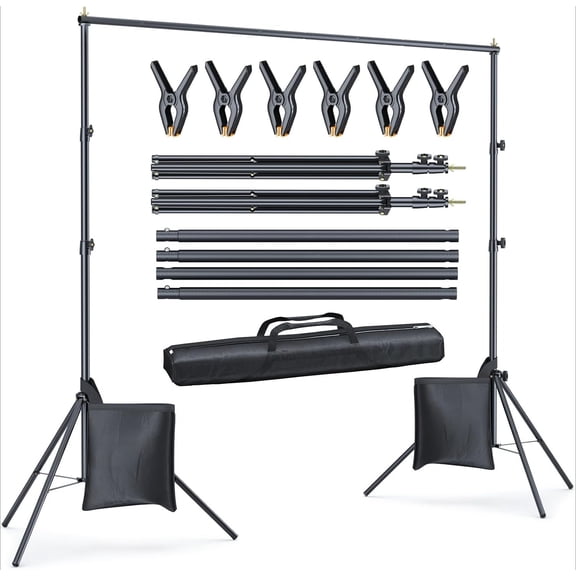 Backdrop Stand for Parties Kit 10x7 ft Adjustable Back Drop Photography Studio Photo Background Support System with Clamps, Sand Bag, Carrying Bag(10x7 ft)