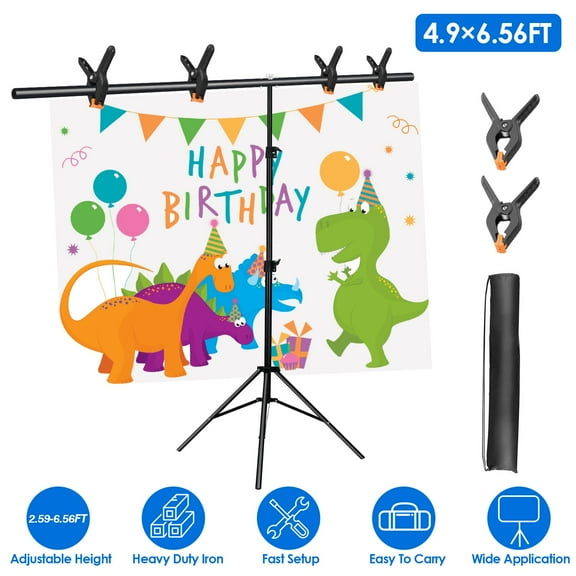 Backdrop Support Stand Kit Heavy Duty Adjustable 5×6.5FT Background Stand for Parties Events Weddings Photography 6 Clamps 1 Sandbag and Carry Bag