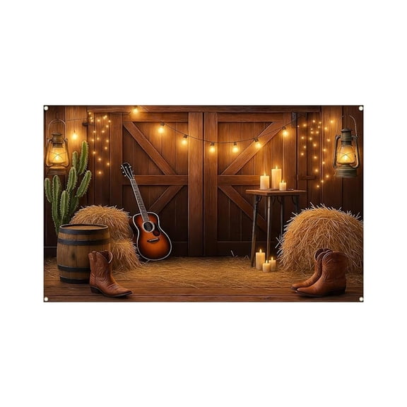 Backdrop Western Cowboy Retro Party Decor Banner for Garage Door and Wall, Large Polyester Fabric Photography Background for Indoor Outdoor Events, American Style Vintage Design with HD Printing