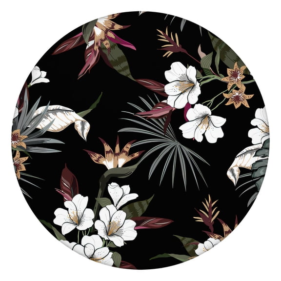 Backed Round Tablecloth with Botanical and Monstera Prints, Waterproof and Stain-Resistant Vinyl Table Cover with Elastic Edge for Secure Fit and Table Protection