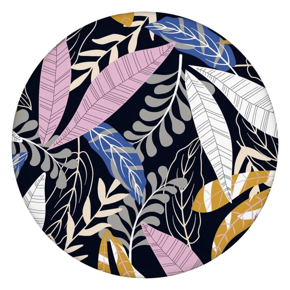 Backed Round Tablecloth with Colorful Exotic Tropical Plant Patterns, Waterproof and Scratch-Resistant Vinyl, Elastic Edge Fit for Summer Outdoor Dining and Indoor Use