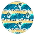 thumbnail image 1 of Backed Round Tablecloth with Tropical Beach Sunset and Ocean Sunset with Palm Trees Designs, Waterproof and Scratch-Resistant Vinyl, Elastic Edge Fit for Dining, Picnic, Patio, 1 of 4