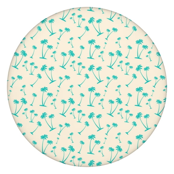 Backed Round Tablecloth with Tropical Beach Sunset and Ocean Sunset with Palm Trees Designs, Waterproof and Scratch-Resistant Vinyl, Elastic Edge Fit for Dining, Picnic, Patio
