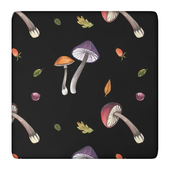 Backed Squre Tablecloth with Botanical Mushroom and Psychedelic Trippy Mushroom Designs, Waterproof and Scratch-Resistant Vinyl, Elastic Edge Fit for Dining, Picnic, Patio