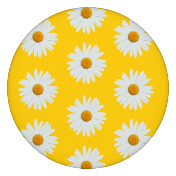 Backed Tablecloth Round Waterproof with Daisy Print, Elastic Edge Boho Chic Table Cover for Picnic, Patio, Dining, Camping
