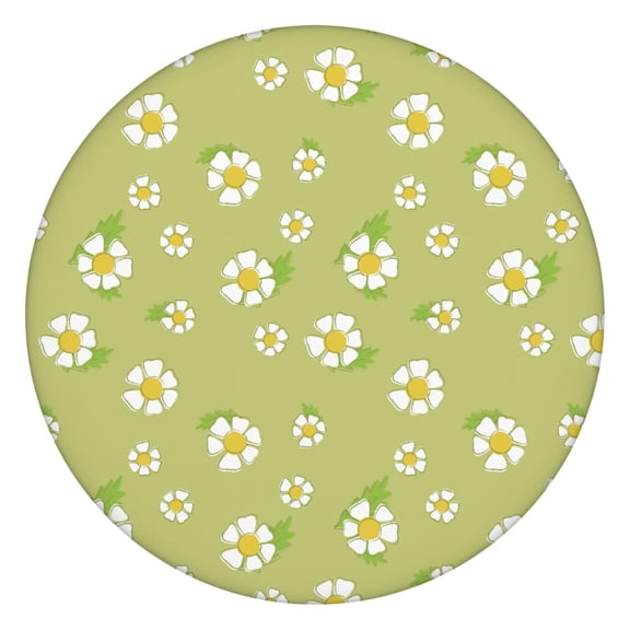 Backed Tablecloth Round with Elastic Edge, Waterproof Retro Flower Table Cover, Aesthetic Watercolor Daisy for Summer Picnic Dining