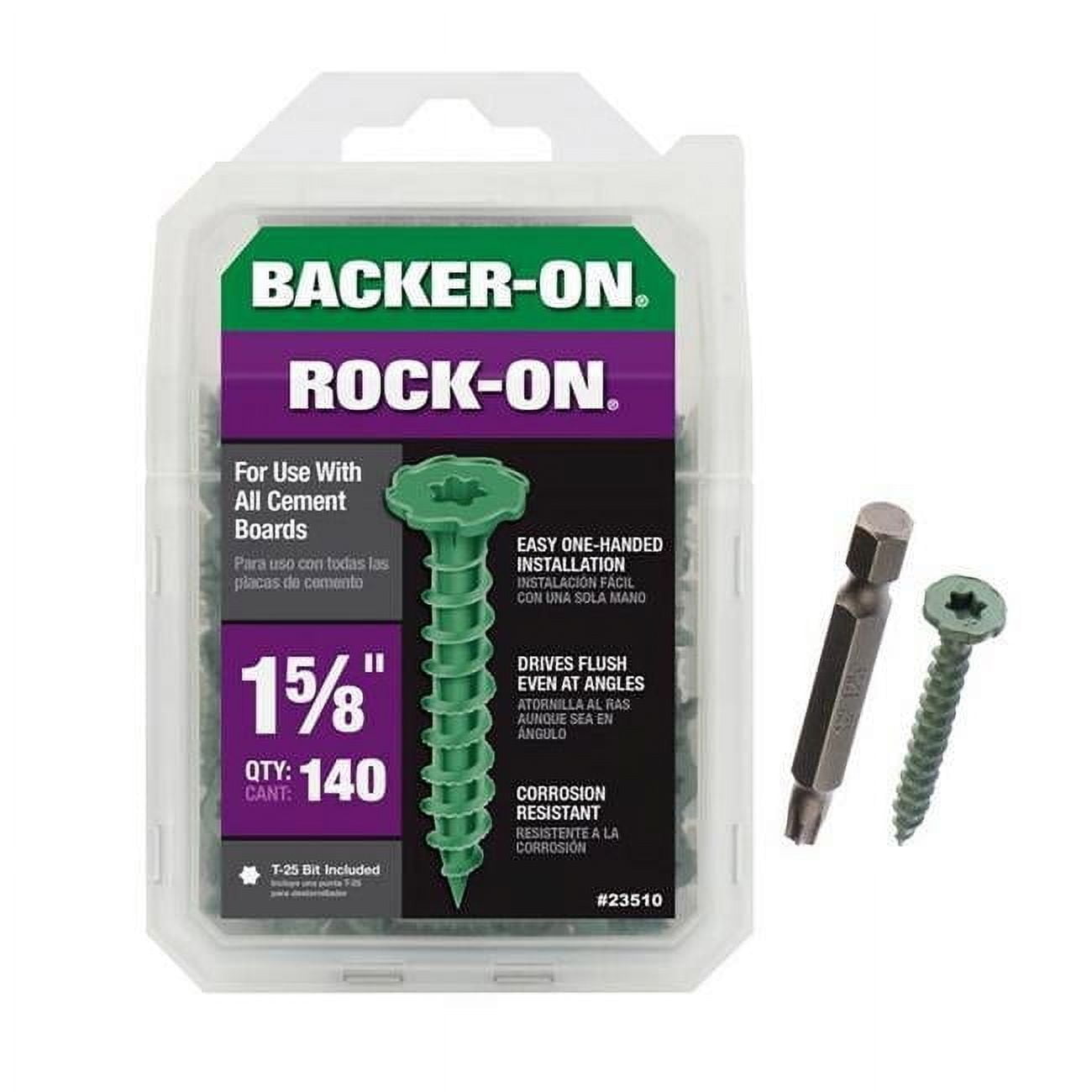 Backer-On Rock-On 5043640 Backer-On Rock-On No. 9 x 1.625 in. Star Flat Head Cement Board Screws, Green- Pack of 140