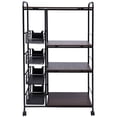 thumbnail image 1 of Backer's Rack Utility Microwave Oven Stand with Storage Shelves Push-Pull Drawers, Modern 4-Tier Wood Metal Kitchen Storage Rack Walnut, 1 of 9