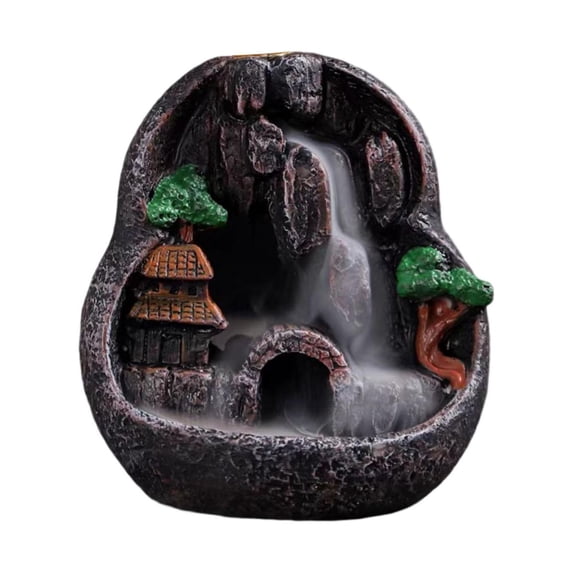 Backflow Burner Large Hole Funnel Smoke Out Quickly Exquisite Carved Resin Aromatherapy Ornament Retro Mountain Waterfall Incense Burner Home Decor-B