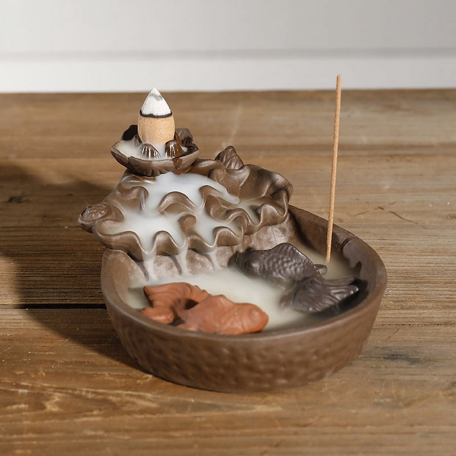 Backflow Fountain Waterfall Ceramic Incense Holders, Backflow Incense Burner Figurine Incense Cone Holders Home Decor Gift Decorations Statue Ornaments (Cyprinus carpio)5.5"L x 4.1"W x 2"Th