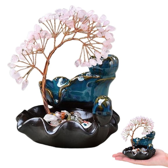 Backflow Incense Burner Ceramic Incense Waterfall, Crystal Tree Waterfall Fountain, Crystal Money Tree Incenses Holder for Living Room Shelf Aesthetic Decor