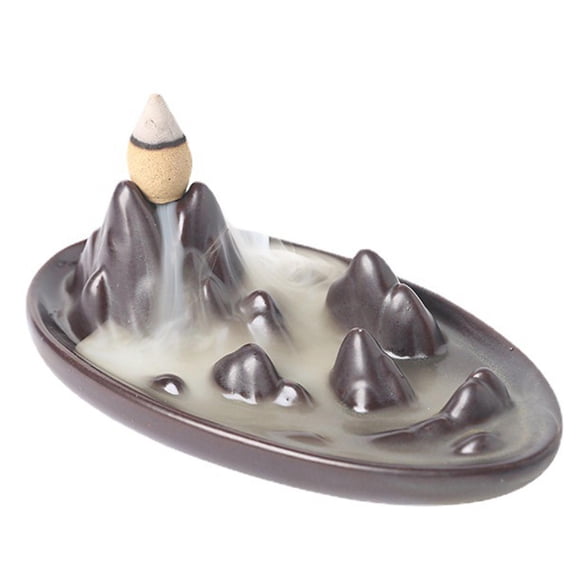 Backflow Incense Burner Ceramic Mountain Landscape Waterfall Incense Holder 6 Inch Decorative Ornament for Zen Meditation Home Table Decor Dark Brown 1 Pack