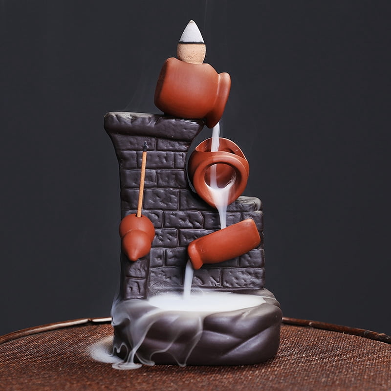 Backflow Incense Burner, Ceramic Running Water Smoke Incense Holder for Aromatherapy Meditation，Office & Home Décor