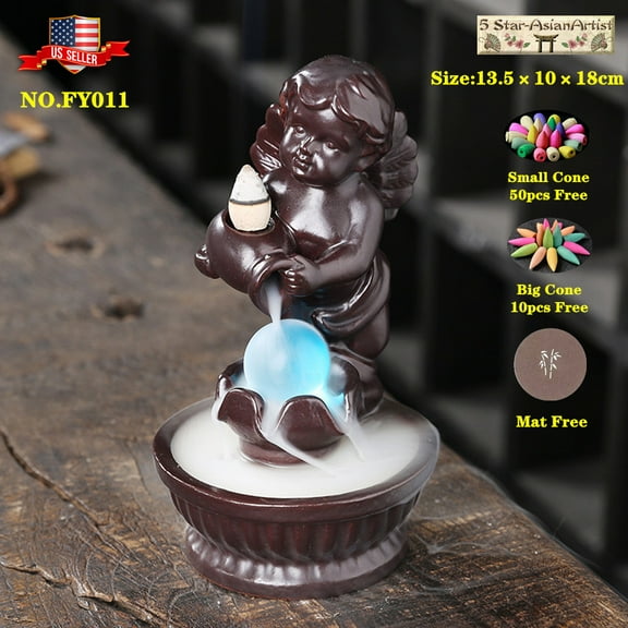 Backflow Incense Burner Holder, Home Decor, Incense Waterfall 0013 & 60pcs Cones Gift
