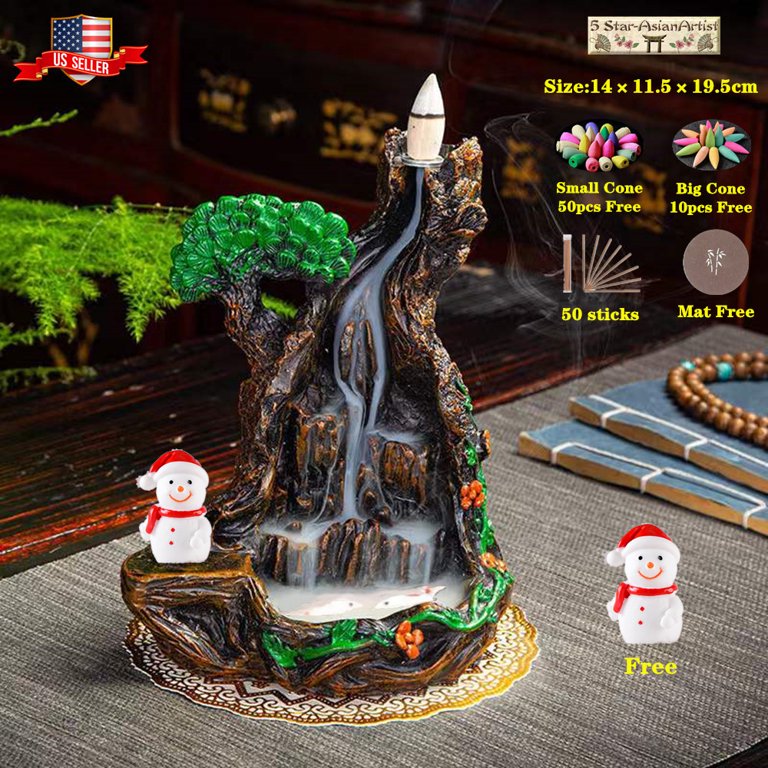 Backflow Incense Burner Holder Incense Waterfall FY033 D& 60 Cone Gift