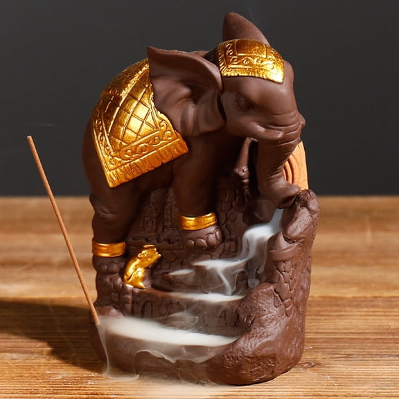 Backflow Incense Burner Incense Holder Elephant Antique Ceramic Aromatherapy Ornament Incense Burner Figurine Home Dcor Gift Decorations Statue with 10 Incense Cones Gold