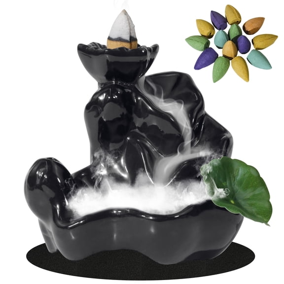 SCENTORINI Waterfall Incense Burner with 24 Backflow Cones, Ceramic Incense Holder for Home Decor, Aromatherapy Ornament Fragrance Cones