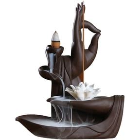 Backflow Incense Holder Burner Handmade Ceric Incense Cones Sticks Holder Home Decor Waterfall Backflow Incense Burner Censer + 10 Backflow Incense Cones Gift (Lotus)