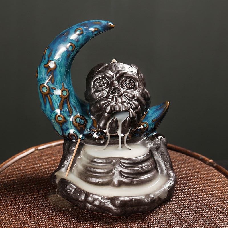 Backflow Incense Holder Burner Spooky Moon and Skull Incense Burner Waterfall Incense Burner Skull Decor