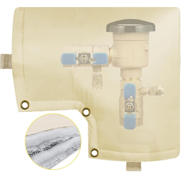 Backflow Preventer Insulation Cover 13"W x 12"H, 5-Layer Waterproof Pipe Freeze Protection for Winter, Outdoor Sprinkler Valve Vacuum Breaker Faucet Spigot Cover, Well Pump Insulated Pouch, Beige