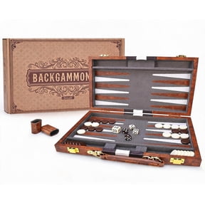 Backgammon Set with Folding Board Leather Case Doubling Cube Dice and Playing Chips Small Brown