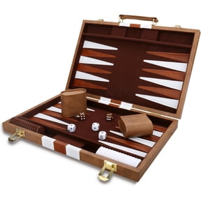 Backgammon Set with Leather Case Portable Travel Strategy Game 15 Inch Khaki