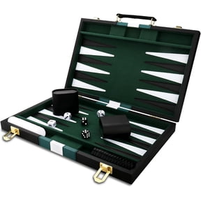 Backgammon Set with PU Leather Case Portable Travel Strategy Game 15 Inch Medium Black