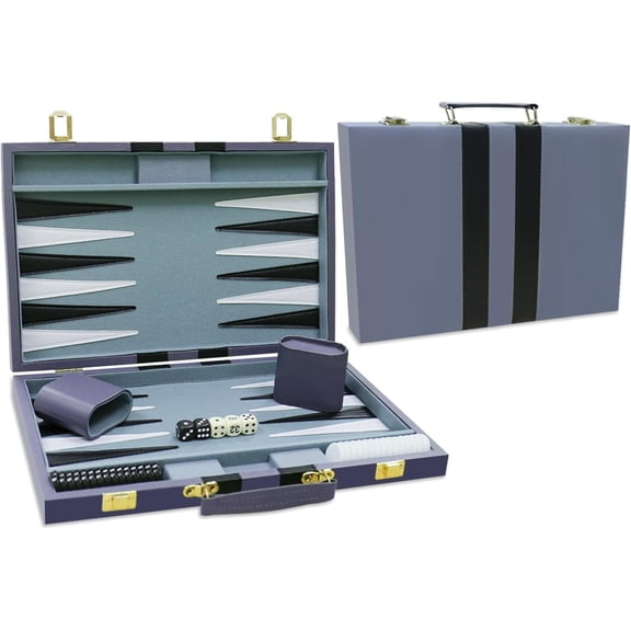 Backgammon Set with PU Leather Case Portable Travel Strategy Game 15 Inch Medium Gray