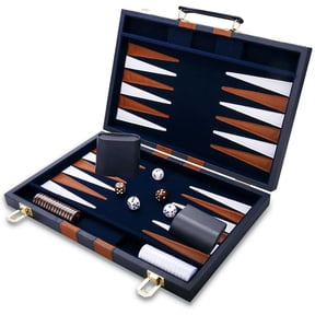 Backgammon Set with PU Leather Case Portable Travel Strategy Game 15 Inch Navy