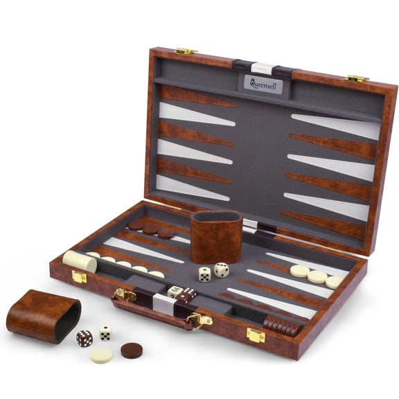 Large Backgammon Sets for Adults - Classic Board Games for 2 Players Adults and Kids - Premium Backgammon Set 15 inch Board and 32 Backgammon Pieces in Quality PU Leather Case - Gift for Man