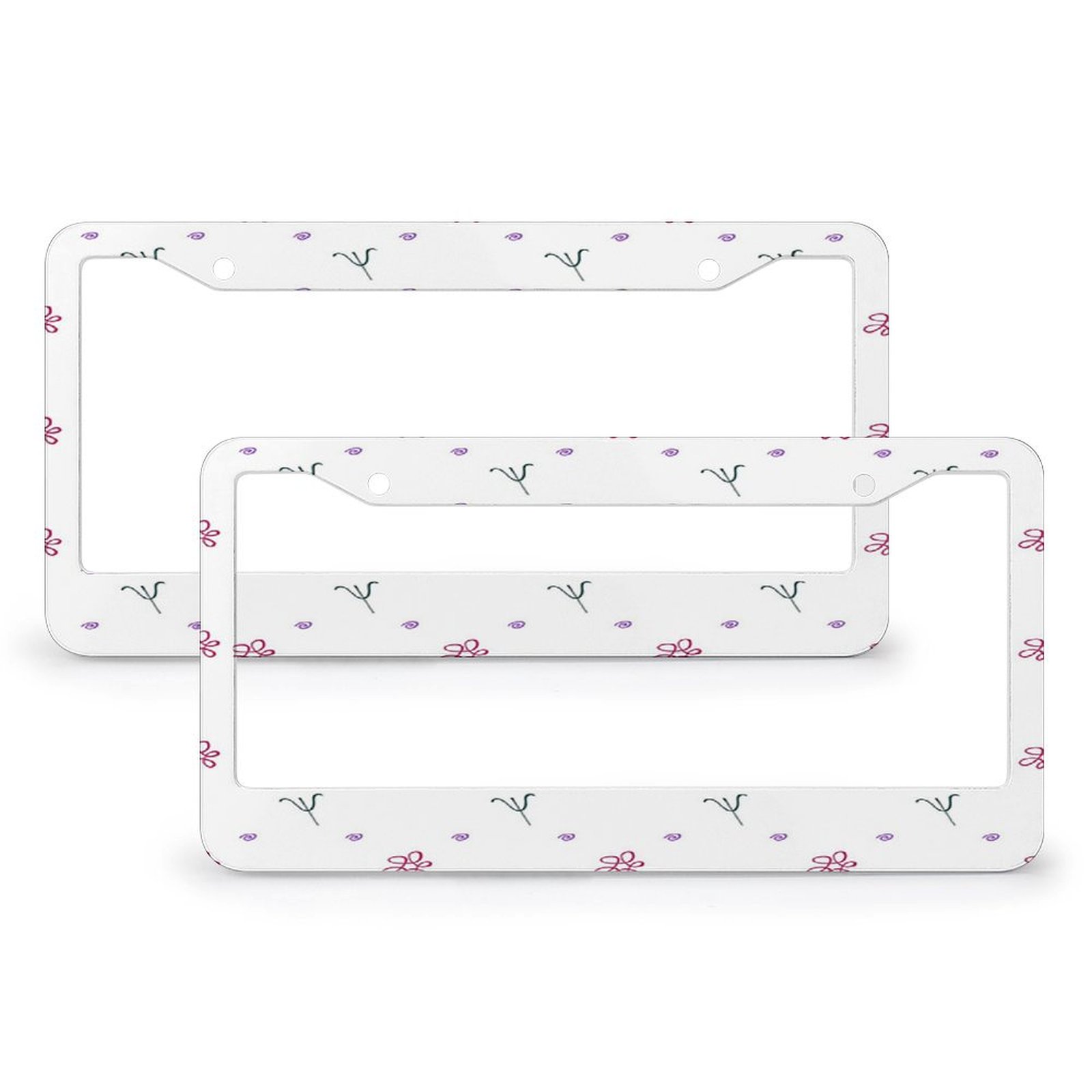 FantasHome License Plate Frames - 2 Pack Stainless Metal, Rose & Butterfly Designs, 4 Hole Fit
