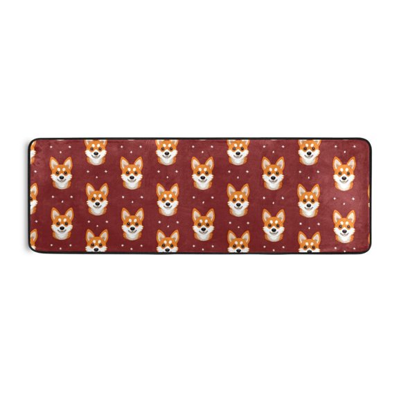 Background Corgi Face Pattern Runner Rug 24x72 Inch Cushioned Non Slip Soft Absorbent Floor Mat