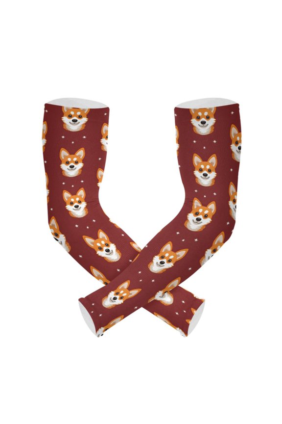 Background Corgi Face Pattern UV Protection Cooling Arm Sleeves, Compression Sun Sleeves for Men Women Sports