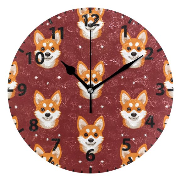Background Corgi Face Pattern Wall Clock 10in Round Artistic Oil Painting Home Decor Desk Table Clock