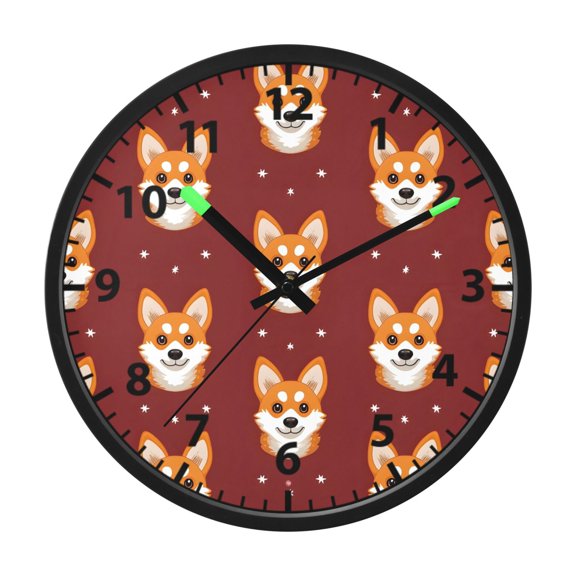 Background Corgi Face Pattern Wall Clock 12 Inch Voice Activated Night Light Silent Non Ticking