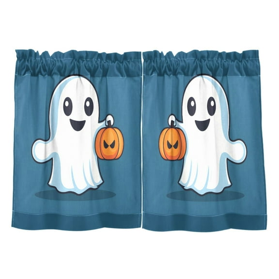Background Halloween Ghost Kitchen Curtains Tier Set 27x24 Inch 2 Panels Semi Sheer Light Filtering Privacy UV Protection