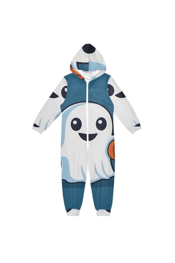 Background Halloween Ghost One Piece Pajamas Soft Jumpsuit Cozy Sleep and Play Romper Zipper and Pockets 12-13Y