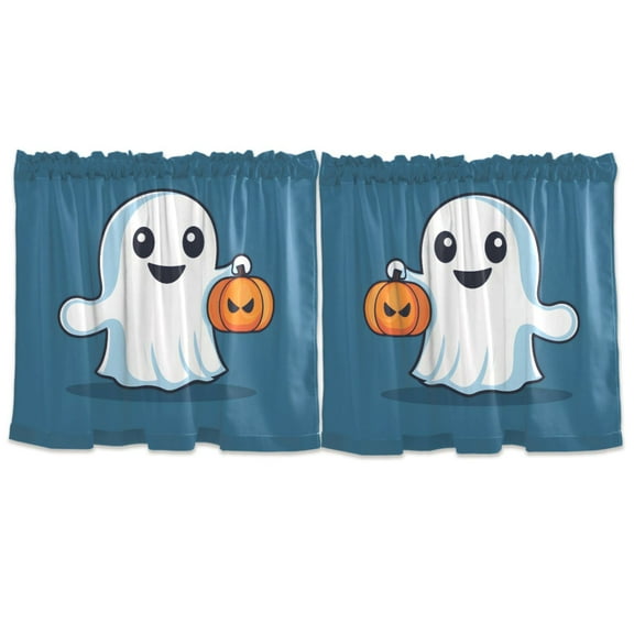 Background Halloween Ghost Tier Curtains for Kitchen 57x24 Inch Semi Sheer Light Filtering Half Window Curtains 2 Panels
