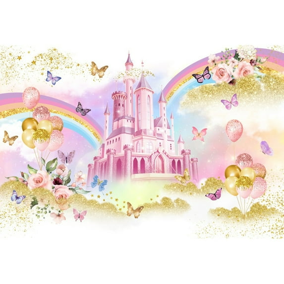 Background Smash Cake Shower Baby Girl Balloon Butterfly Flower Pink Photography Backdrops Birthday Princess Castle Royal