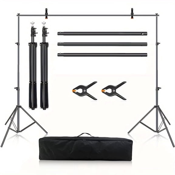 HVKDIEB Background Stand 10 x 7 ft (W x H) Photo Studio Adjustable Background Stand Kit with 2 Stands, 5 Background Clips, Crossbar, and Carrying Case for Party Event Wedding Photography