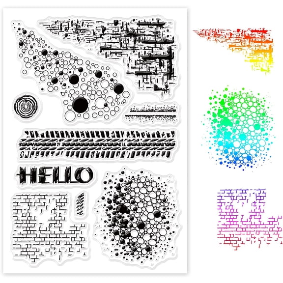 Background Wall Pattern Silicone Clear Stamps with Circle Corner Transparent Stamp Birthday Thanksgiving Cards Making DIY Scrapbooking Photo Album Decoration Paper Craft Mixed Color 1sheet