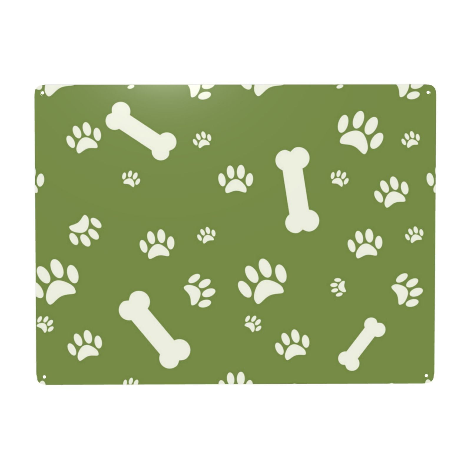 Background With Dog Paws Print And Bone On Green Wall Art Prints Metal