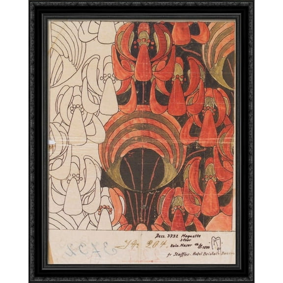 Backhausen Interior Texiles for the Bristol Hotel in Bolzano 28x36 Large Black Ornate Wood Framed Canvas Art by Koloman Moser