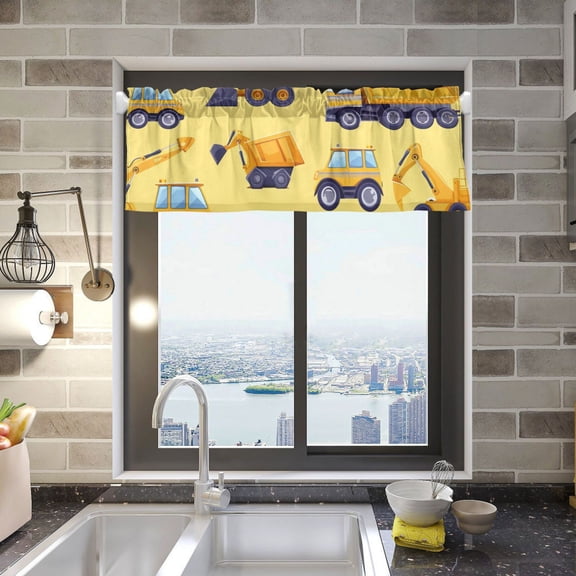 Backhoe Excavator Dump Truck Valance Curtains 54"x18" Rod Pocket for Kitchen Living Room Windows Farmhouse Decor