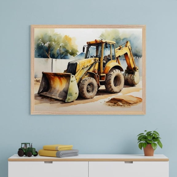 Backhoe Loader Print, Construction Vehicle Nursery Art