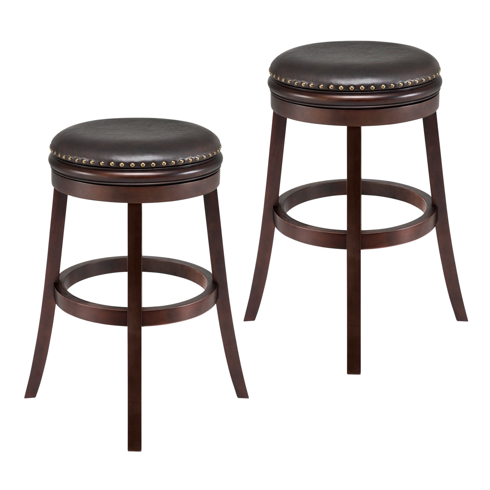 Backless Bar Stool Set of 2,29" Round Counter Height Bar Stools PU