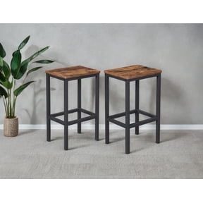 Bar Stools Set of 2, Rustic Brown & Black, Kitchen Breakfast Chairs with Footrest