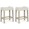 thumbnail image 1 of 24 Inch Bar Stools Pair, Upholstered Saddle Seats with Button Tufted Surface, Solid Wood Legs and Footrest, Backless Counter Stools for Kitchen Cafe, Beige, 1 of 5